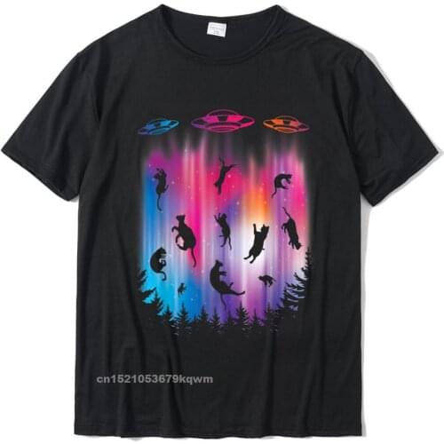 Alien Abduction Cat Flying Saucer Funny UFO T-Shirt Birthday Tops Shirt For Men Cheap Cotton T Shirts Crazy