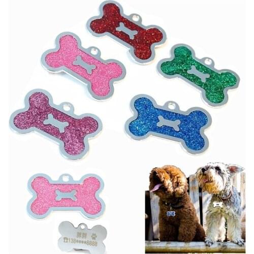 Bone Pattern Dog ID Tags Zinc Alloy Engraved Identity Card Name Number Pet Products Tag Pendant Personalized Dog Collars