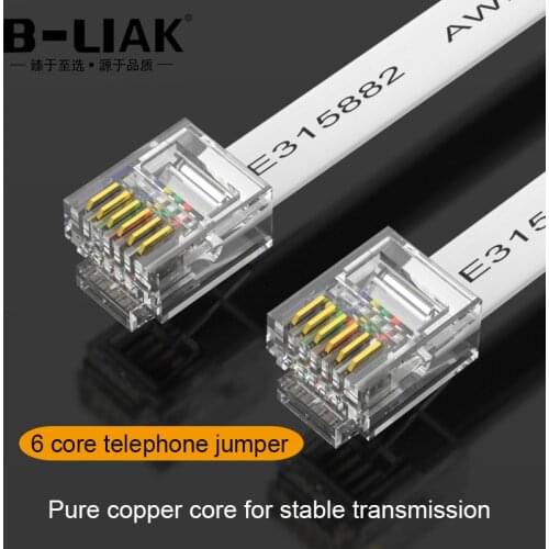 B-LIAKTelephony rj12 Flat Cable rj11 6p6c Extension Cord6 Core Cable 6P6C Cable PlugRJ11Telephone Extension Fax Modem Cable Line