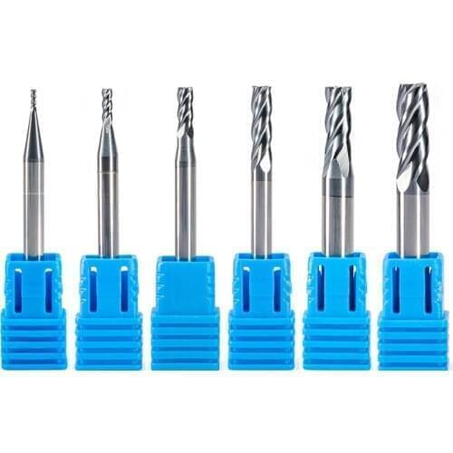 2PC End Mill 1-10mm Milling Cutter HRC55 4 Flute Tungsten Solid Carbide cnc Flat Mill for Metal Copper Iron Steel Cutters