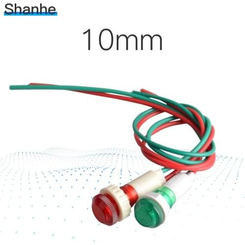 10mm LED Indicator pilot light DC12V with wire Green / Red