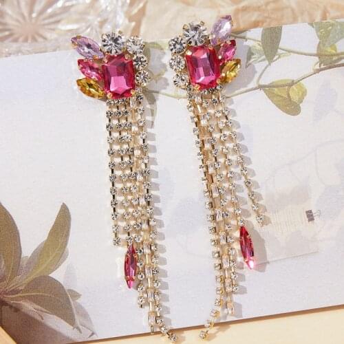 MWSONYA Korean Crystal Flower Drop Women Earrings 2021 Trend Ladies FashionTassel Luxurious Summer Holiday Brincos Jewelry