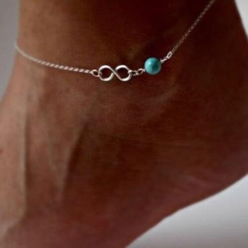 KUNIU New Summer Wild Women Good luck Ankle Chic Silver Tone Simple Style Lucky Bead Infinity Foot Chain Ankle Bracelet Anklet