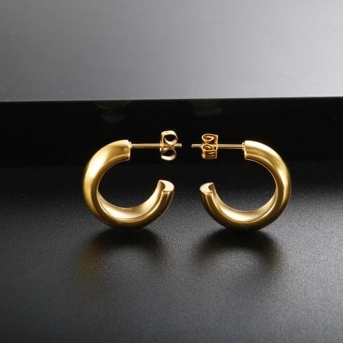 ZMFashion Hip-Hop C-shaped Hoop Earring Woman Man Simple Stainless Steel Gold Color Stud Earring Trend Female Jewelry Accessorie