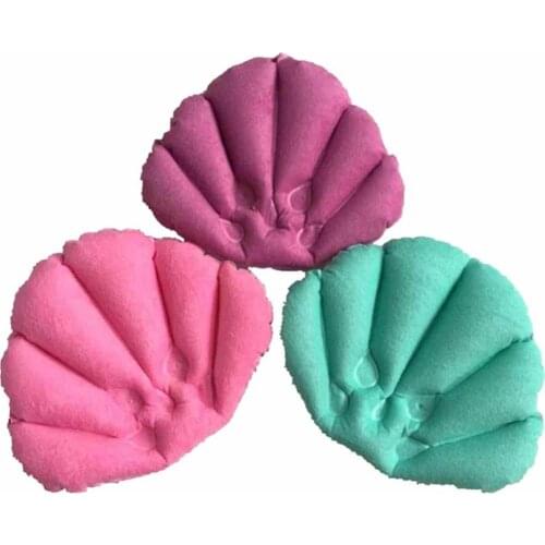 Inflatable Terry Cloth Bath Pillow with Suction Cups Fan-shaped Neck Support Pillow Random Color