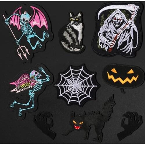 Punk Devil angel devil pumpkin Iron on Clothes spider web Patches For Clothes Ghost hand Embroidered Patches For Jeans Clothes