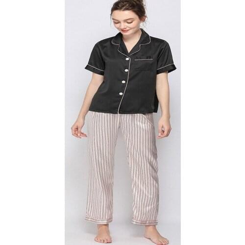 Thin Section Imitate Real Silk Pajamas Woman Lovely Short Sleeve Trousers Twinset Comfortable Pajama Set
