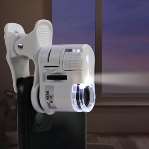 Adjustable focusing Universal 9595W 60X Mini Mobile Phone Microscope With Clip Led UV Lights Magnifying Glass 60 Times Magnifier