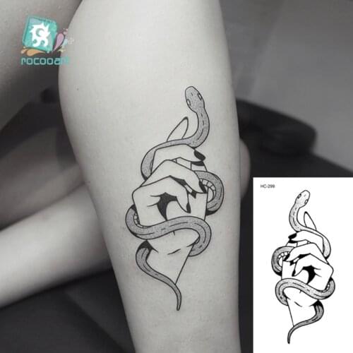 Rocooart Body Art Black White Animal Little Element Small Snake Triangle Skull Water Transfer Temporary Fake Tattoos Sticker