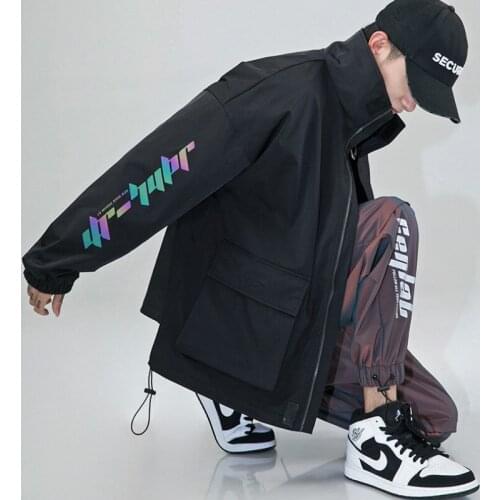Hip Hop Reflective Jacket Men women Harajuku Windbreaker Jackets Hooded Streetwear Coat Windbreaker Jackets Letter Print Coats