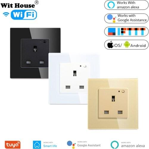 UK WiFi Smart Wall Socket 13A Outlet Glass Panel,Smart Life / Tuya APP Remote Control,Works with Echo Alexa Google Home