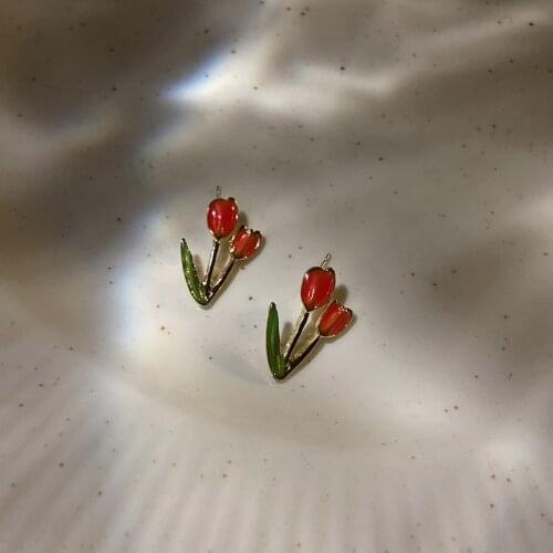 U-Magical Cute Vintage Red Color Enamel Tulip Dangle Earrings for Women Korean Fashion Plant Earrings Jewellery Pendientes