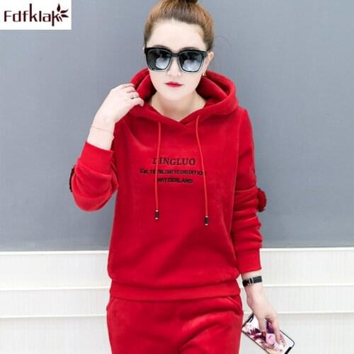 Fdfklak conjunto feminino spring autumn two piece set women winter tracksuit hoodies sweatshirt suit plus velvet warm clothes