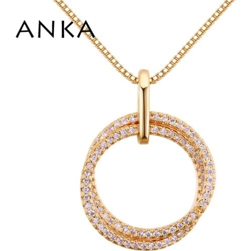 ANKA luxury women round cz necklace charm luminous cubic zirconia pendants necklaces vintage jewelry #130407