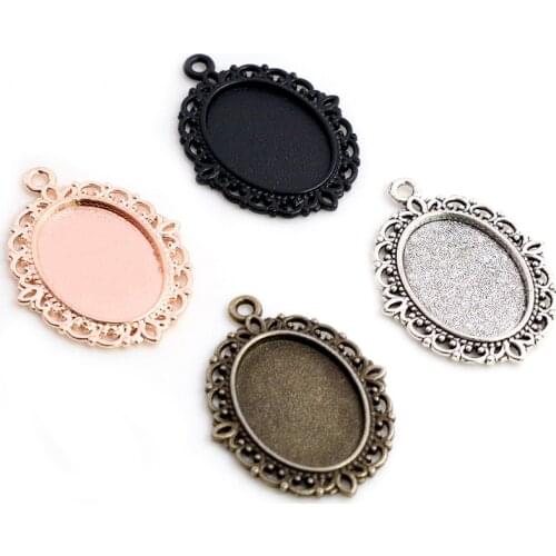 10pcs 13x18mm Inner Size Antique Silver Plated Rose Gold Color Cameo Cabochon Base Setting Charms Pendant Necklace Findings