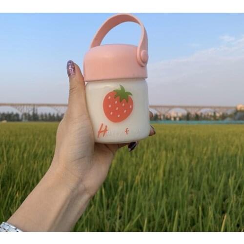200ml New Kawaii Strawberry Fruit Transparent Glass Water Bottle Cartoon Leakproof Drinking Bottles Creative Portable Mini Cups