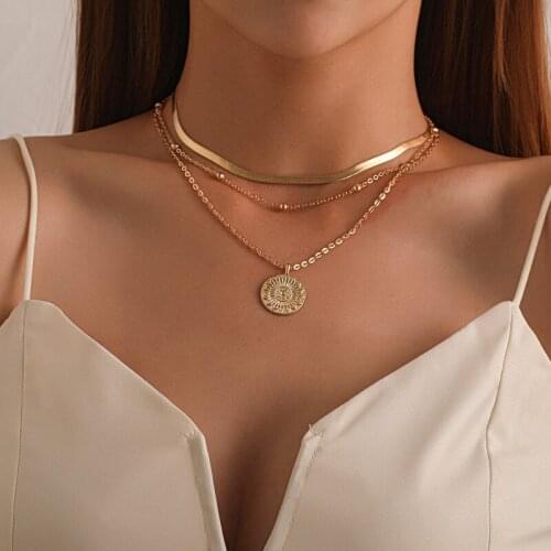 2021 Vintage Multilayer Pendants Necklacea On The Neck For Women Girls Clavicle Charm Chain Necklace Trendy Party Jewelry Gifts
