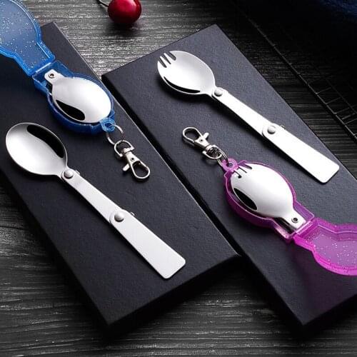 304 Stainless Steel Folding Three Folding Spoon Portable Beaker Spoon Outdoor Travel Spoon