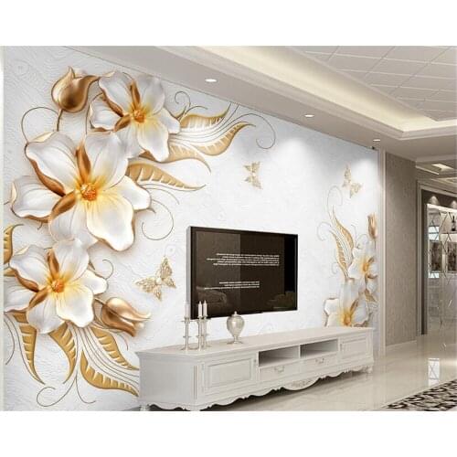 Beibehang Custom wallpaper mural gold high-end embossed diamond flower jewelry wall decorative painting 8 models 3d wallpaper
