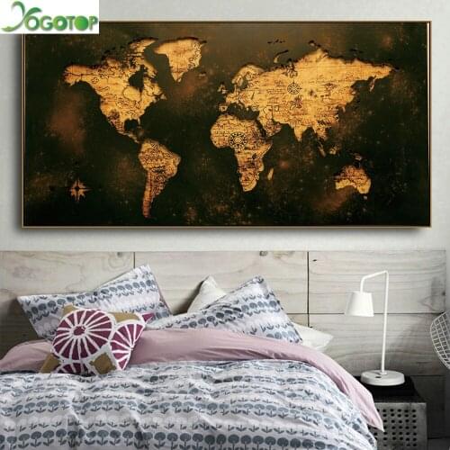 Large World Map Retro Full Square Round Drill puzzle 5D DIY diamond Painting mosaic Diamond Embroidery home decor YY2637