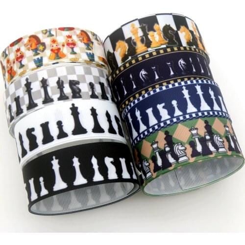 DHK 50yards Chess Printed Grosgrain Ribbon Accessory Hairbow Headwear Decoration DIY Wholesale OEM S1451