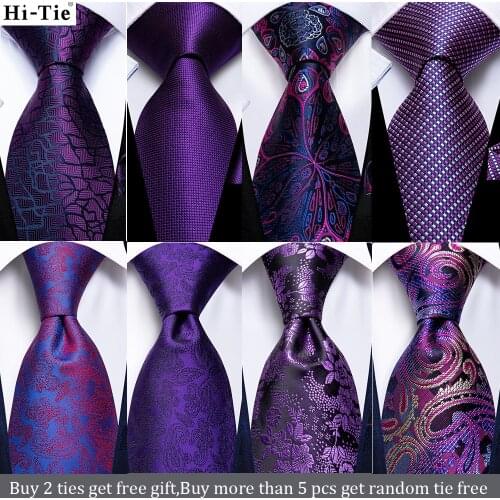 Hi-Tie Designer Purple Solid Paisley Silk Wedding Tie For Men Quality Hanky Cufflink Men Gift Necktie Set Fashion Dropshipping
