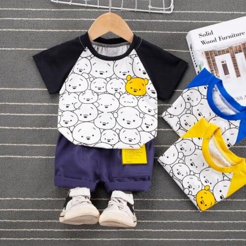 T-Shirt Cartoon Animals Baby Kids Boys Girls Children Cotton Short Sleeves Summer Clothing Cartoon Bear Short Sleeve + Shorts