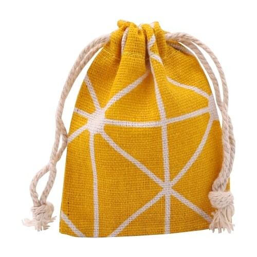 50Pcs/Lot 7x9cm Yellow Striped Cotton Bags Small Drawstring Gift Bag Incense Linen Bag Charms Jewelry Packaging Bag Pouches