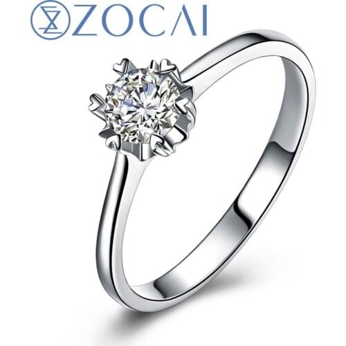 ZOCAI PURE LOVE 0.13 CT CERTIFIED H / SI ROUND CUT 18K WHITE GOLD DIAMOND ENGAGEMENT RING