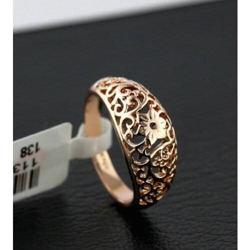 Beautiful Vintage Hollowed-out Pattern Plated Rose Gold For Womens Engagement Party Simple Creative Flower Ring Jewelry