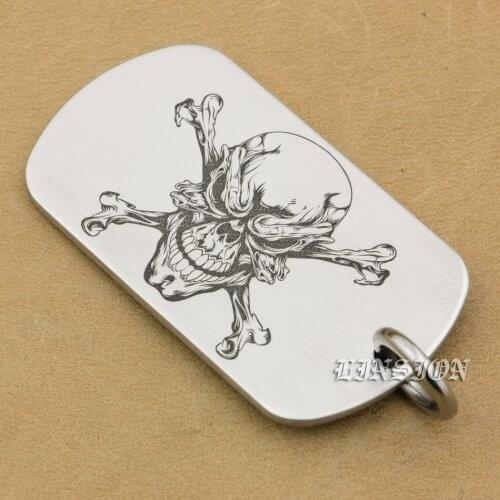 LINSION High Detail Laser Deep Engraved 316L Stainless Steel Pirate Skull Mens Boys Biker Rock Punk Pendant 9X116 JP