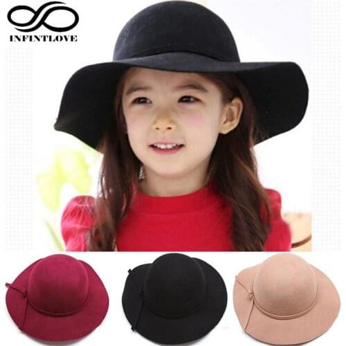 LUCKYLIANJI Warm Spring Winter Cloche Kids Boys Girls Wide Brim Cap Soft Wool Felt Bowknot Bowler Floppy Sun Hat (One Size 52cm)