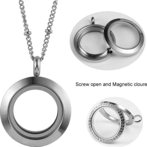 Silver Color Magnetic Closure/Waterproof Glass Locket 316L Stainless Steel Floating Memory Living Locket Pendant (only locket)