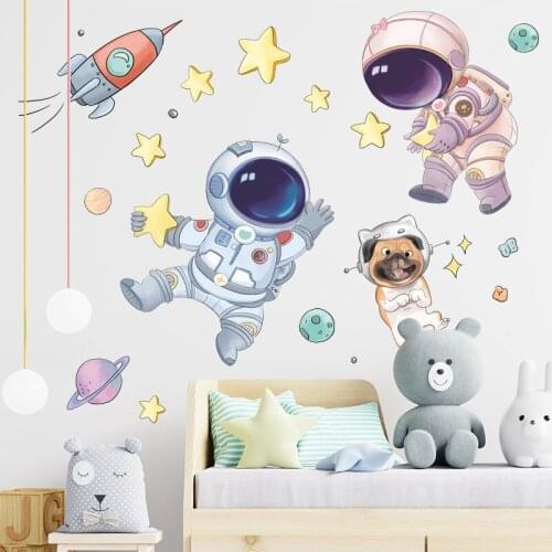 Cartoon Star Sky Wall Stickers for Kids Room Bedroom Decor Background Self-adhesive Wallpaper Astronaut Rocket Cute Stickers