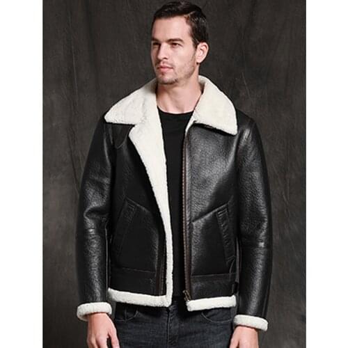 SANI Thicken Shearling Fur Genuine Leather Jackets Black Short Real Sheepskin Coat Men Formal Natural Leather Genuine