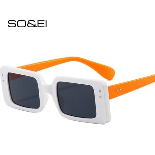 SO&EI Fashion Small Rectangle Colorful Sunglasses Women Vintage Brand Designer Nail Eyewear Men Shades UV400 Square Sun Glasses