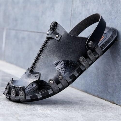 2021 Casual Shoes Men Sandals Leather Soft Comfortable Office Male Summer Slipper Fashion Sandali Gladiatore Outdoor Footwear