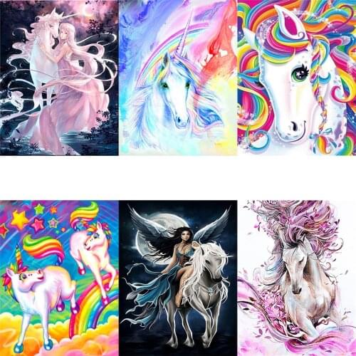 FSBCGT Cartoon Animal Unicorn Pictures Acrylic Oil Painting By Numbers Kits Hand Painted On Canvas Art Gift Home Decor