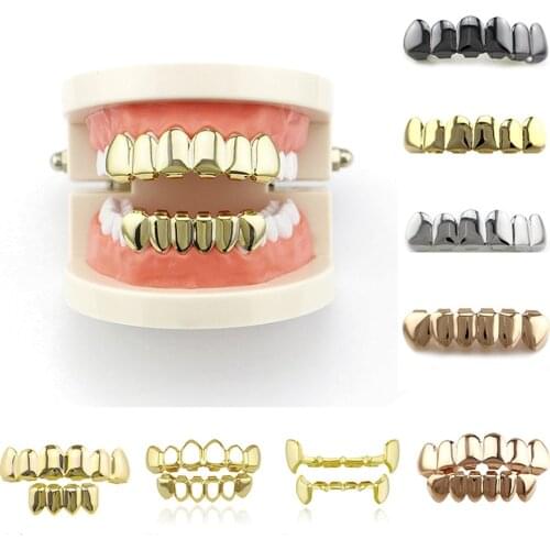 1Set Gold Teeth Removable Dental Europe and America Style Punk TeethCaps Plating Glossy Teeth True Gold Rapper Jewelry Gift