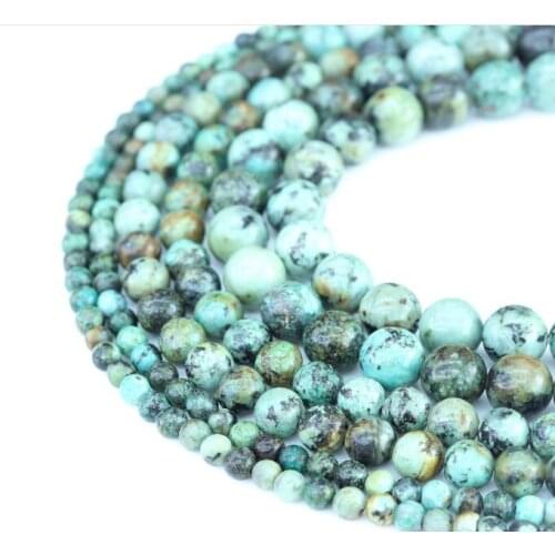 Natural Stone Smooth green black Turquoises Round Loose Beads 15" Strand 4 6 8 10 12 MM Size For Jewelry Making