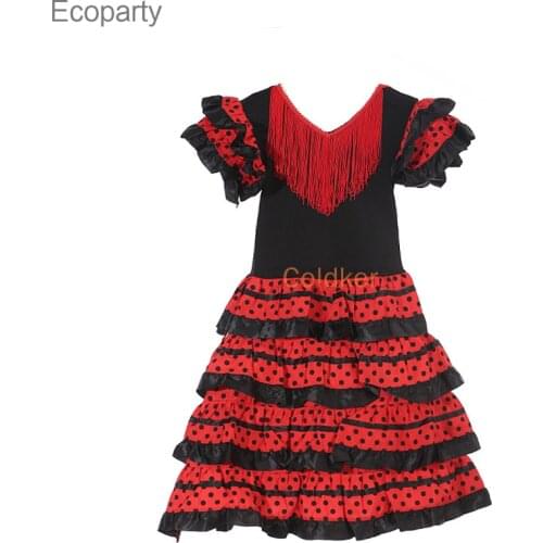 2021 New Traditional Spanish Flamenco Dance Dress For Girls Classic Flamengo Gypsy Style Skirt Bullfight Festival Ballroom Red