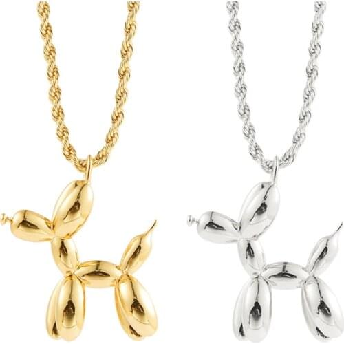 Statement INS Red Balloon Dog Necklace Long Chain Hip Hop Single Dog Pendant Jewelry Cool Handsome Men Women Gifts