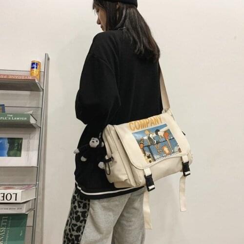 Casual Large Capacity Canvas Bag Graffiti Unisex Shoulder Bags Black White Student Girl Shoulder Bag