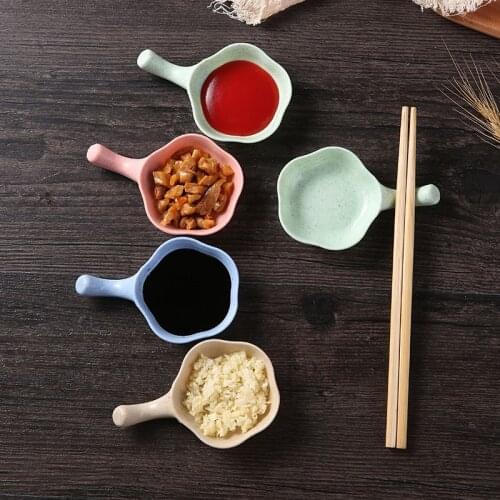 1Pc Wheat Handle Home Sauce Vinegar Seasoning Dish Seasoning Soy Sauce Dish Salad Kitchen Gadget Sets For kitchen Convenience