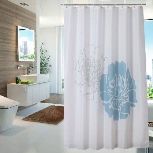 Simple Shower Curtain Blue Flower Fabric Mildew Resistant Waterproof Bath Curtains for Bathroom 12pcs Hooks