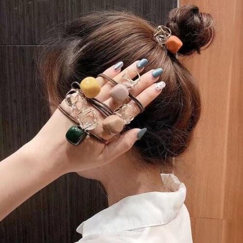 Fashion Crystal Square Beads Scrunchie Women Girls Elastic Hair Rubber Band Accessories Tie Hair Rope Ring Holder Headwear
