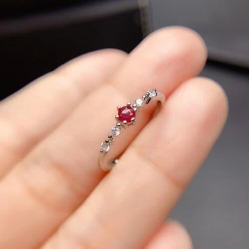 Simple Design Silver 925 Natural Ruby Luxury Jewelry Wedding Rings for Girl