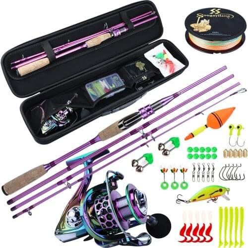Sougayilang 2.1m Fishing Rod Combo Spinning Reel Fishing Set Travel Stick Carp Bass Pike Fishing Line Lure Bag Hooks Full Set