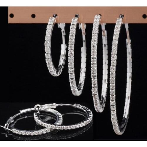 Crystal Silver Hoop Earrings for Women Party Earring Wedding Circle Earrings Female Piercing Jewelry Gifts Pendientes 1pair