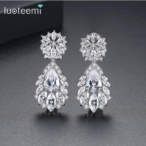 Luoteemi Wholesale 2016 Female Fashion Earrings Noble Wedding Jewelry Luxury Clear Cubic Zircon Bridal Heavy Chandelier Earrings